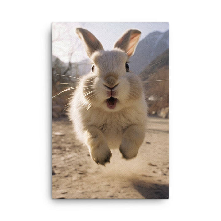 Himalayan Bunny Enjoying a Playful Hop Canvas - PosterfyAI.com