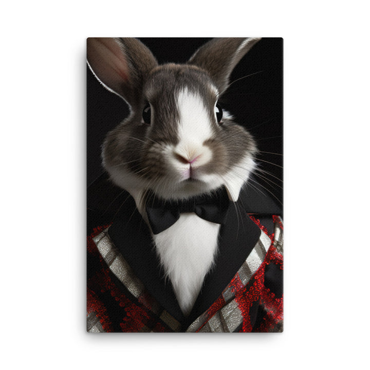 Harlequin Bunny with a Stylish Pose Canvas - PosterfyAI.com