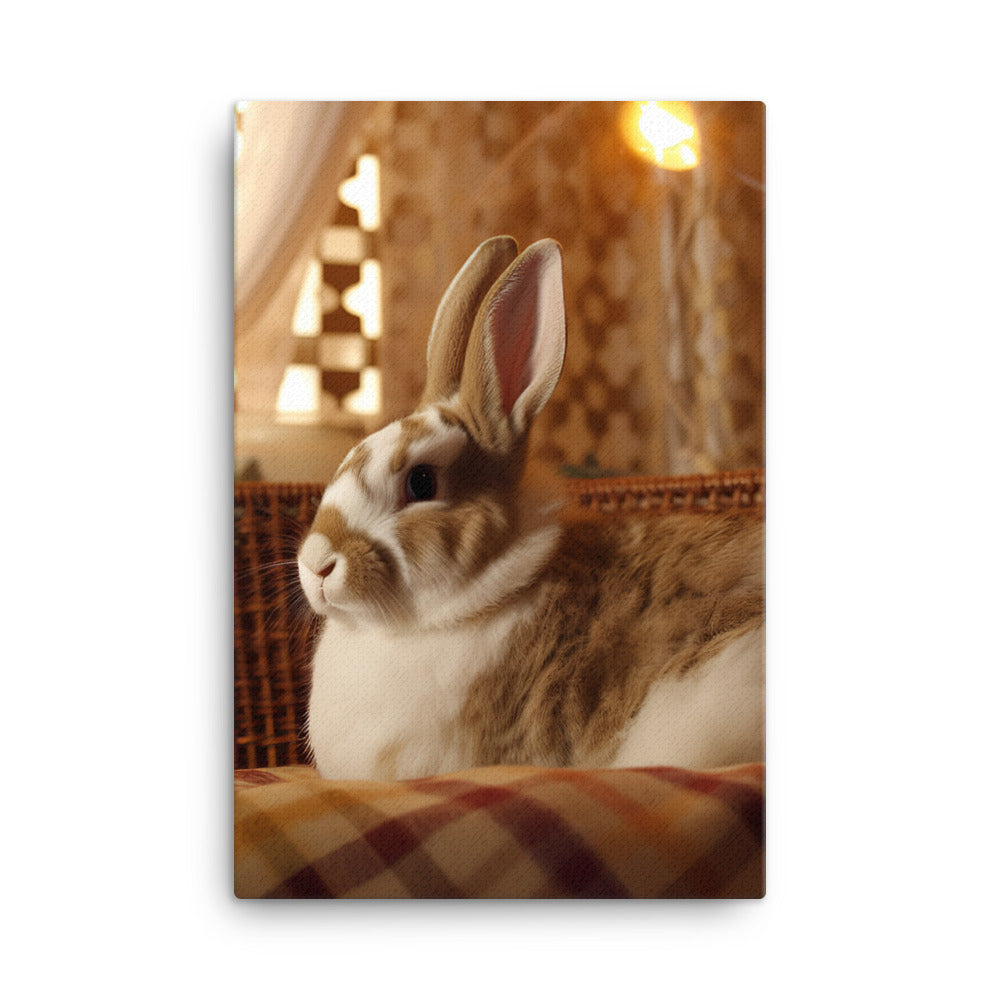 Harlequin Bunny in a Cozy Setting Canvas - PosterfyAI.com