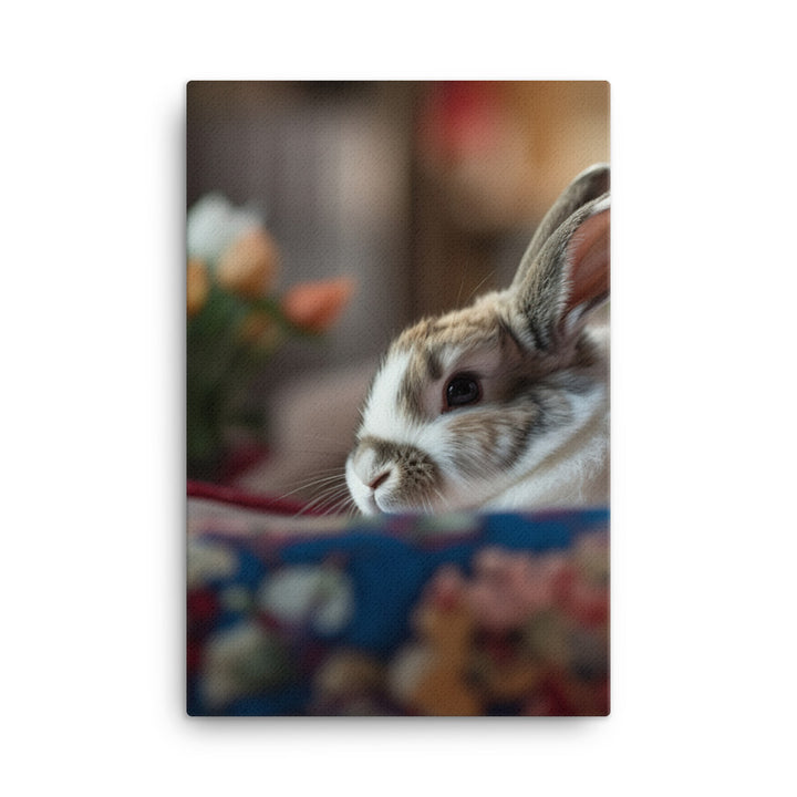 Harlequin Bunny in a Cozy Setting Canvas - PosterfyAI.com