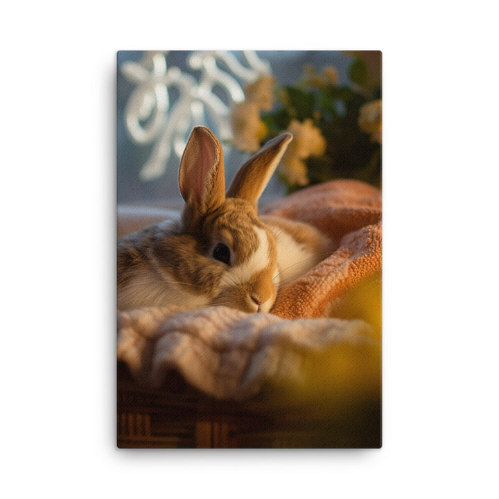 Harlequin Bunny in a Cozy Setting Canvas - PosterfyAI.com