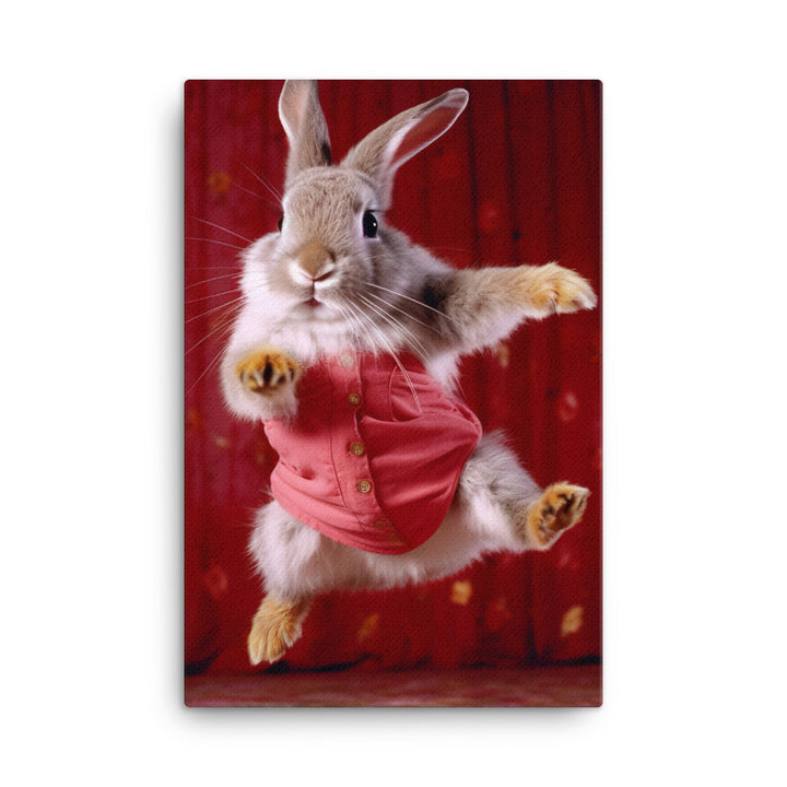 Harlequin Bunny Enjoying a Playful Hop Canvas - PosterfyAI.com