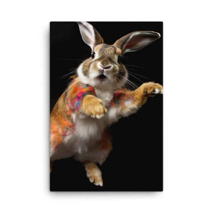 Harlequin Bunny Enjoying a Playful Hop Canvas - PosterfyAI.com
