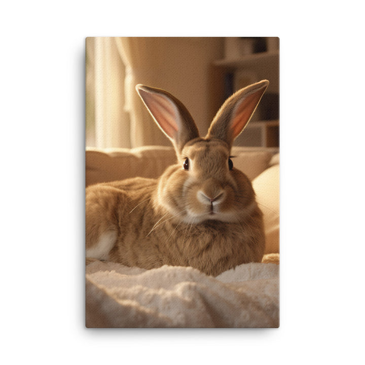 Flemish Giant Bunny in a Cozy Setting Canvas - PosterfyAI.com