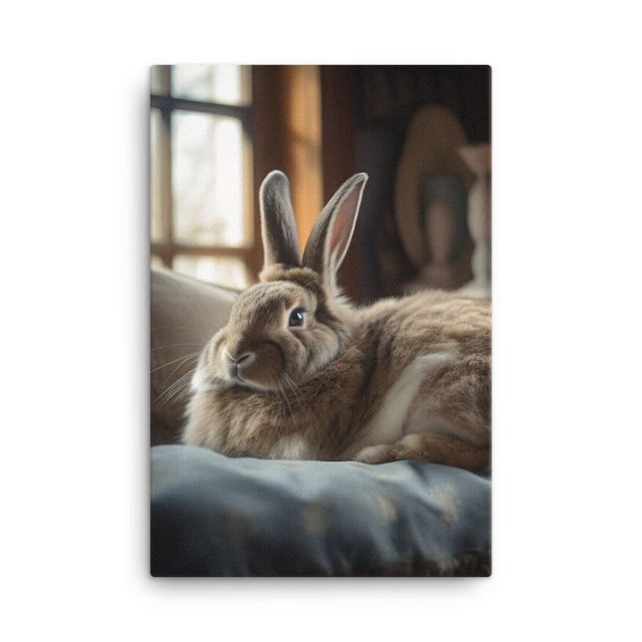 Flemish Giant Bunny in a Cozy Setting Canvas - PosterfyAI.com