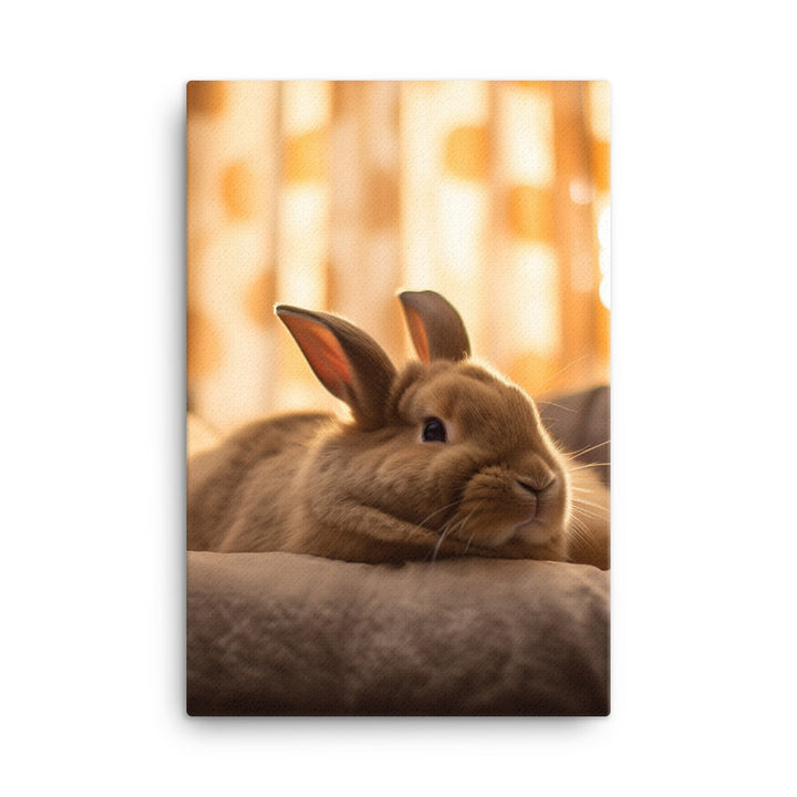 Flemish Giant Bunny in a Cozy Setting Canvas - PosterfyAI.com