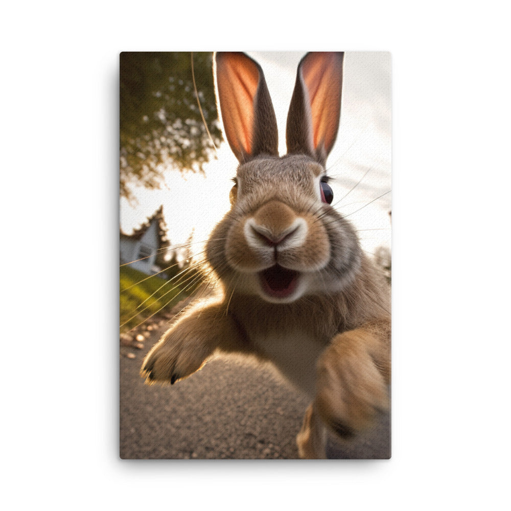 Flemish Giant Bunny Enjoying a Playful Hop Canvas - PosterfyAI.com