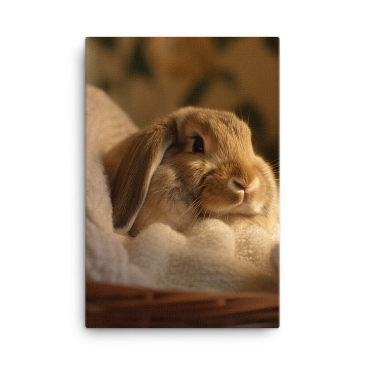 English Lop Bunny in a Cozy Setting Canvas - PosterfyAI.com