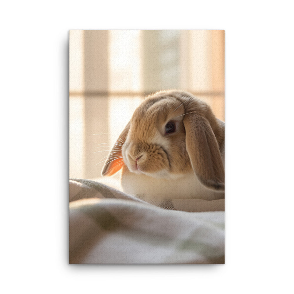 English Lop Bunny in a Cozy Setting Canvas - PosterfyAI.com