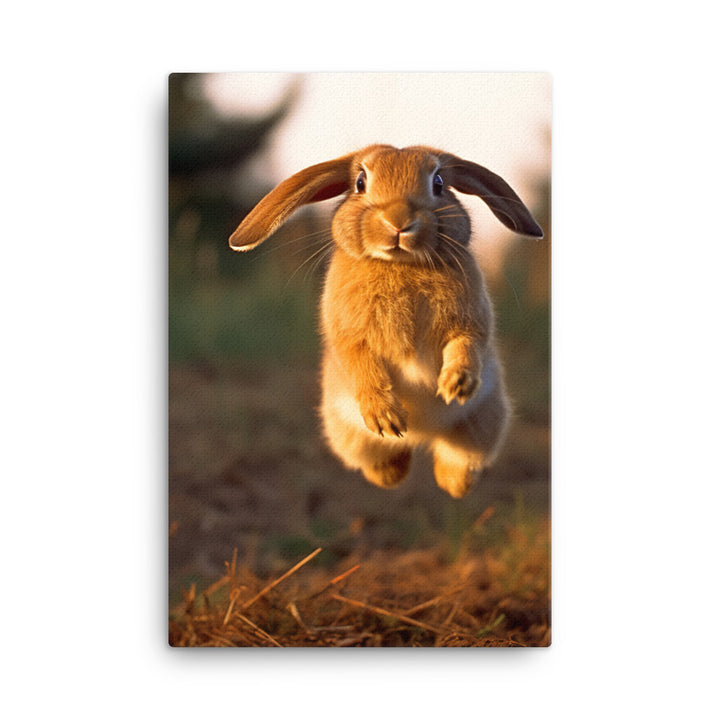 English Lop Bunny Enjoying a Playful Hop Canvas - PosterfyAI.com