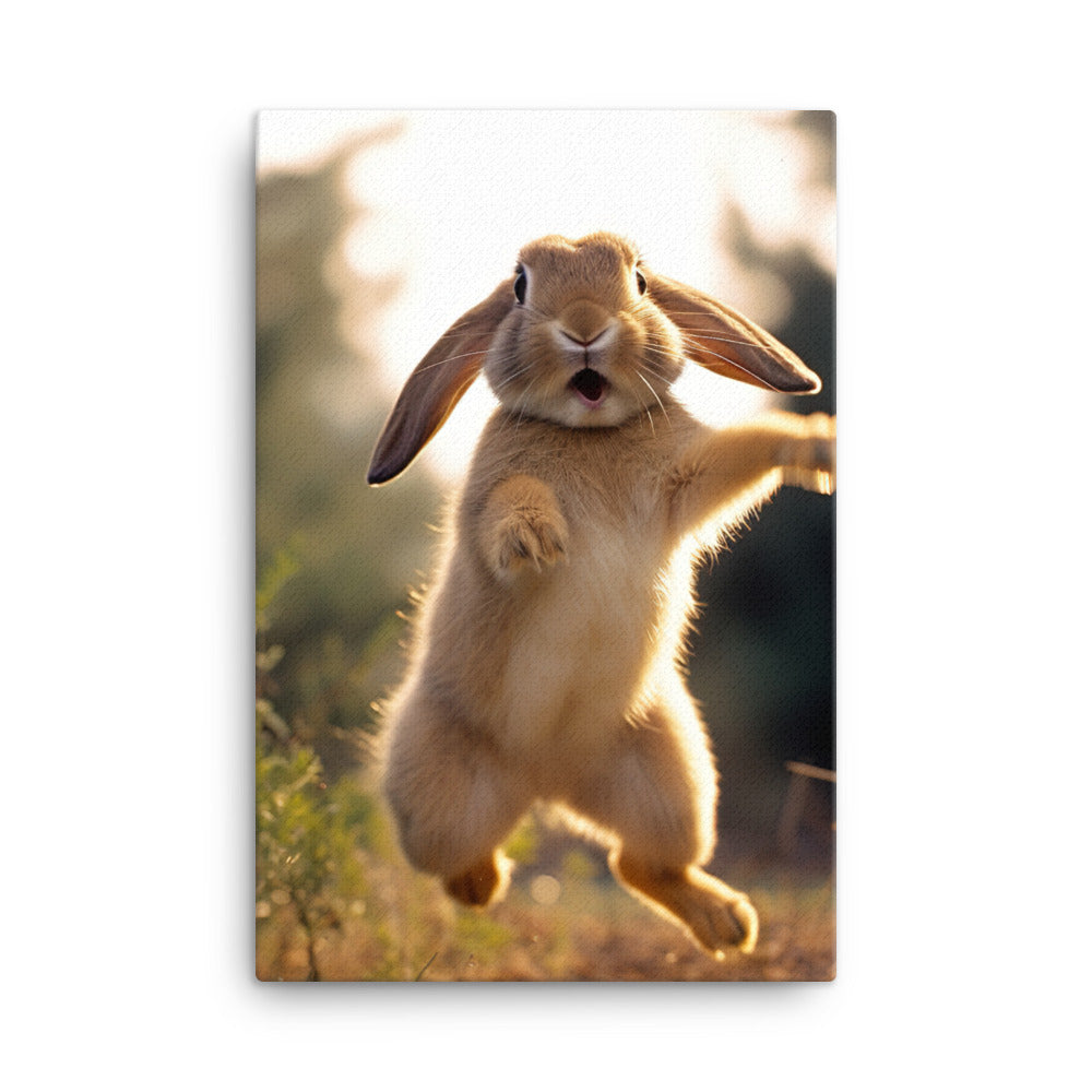 English Lop Bunny Enjoying a Playful Hop Canvas - PosterfyAI.com