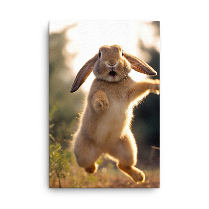 English Lop Bunny Enjoying a Playful Hop Canvas - PosterfyAI.com