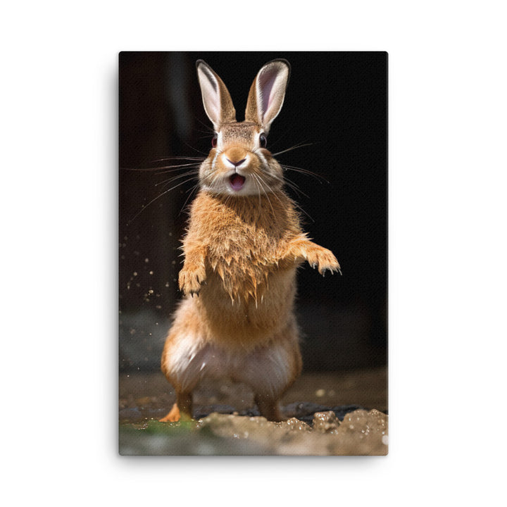 Belgian Hare Enjoying a Playful Hop Canvas - PosterfyAI.com
