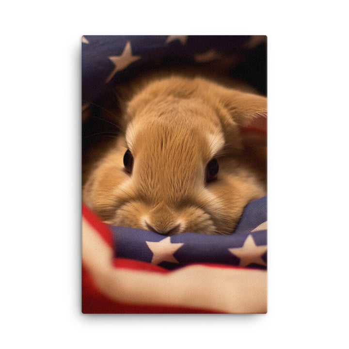 American Bunny Nestled in a Soft Blanket Canvas - PosterfyAI.com