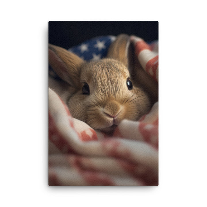 American Bunny Nestled in a Soft Blanket Canvas - PosterfyAI.com
