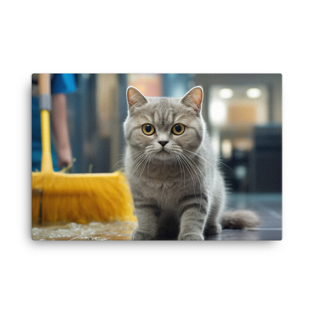 British Shorthair Janitor Canvas - PosterfyAI.com
