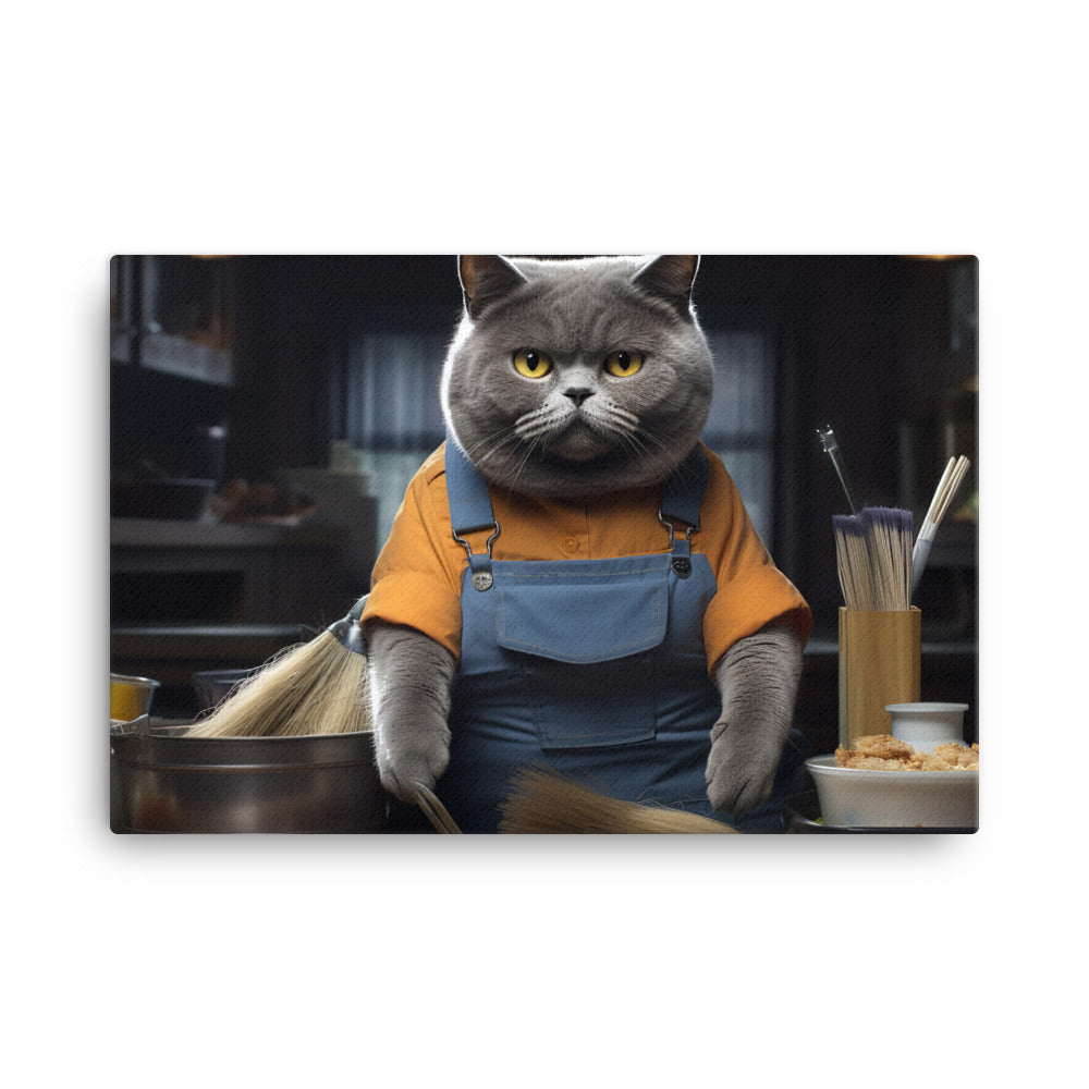 British Shorthair Janitor Canvas - PosterfyAI.com
