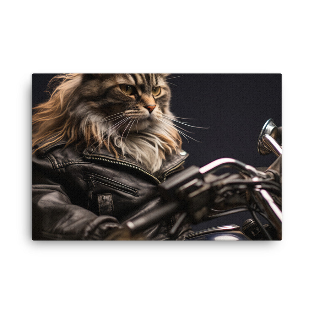 Maine Coon Superbike Athlete Canvas - PosterfyAI.com