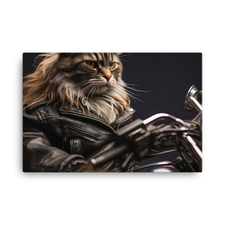 Maine Coon Superbike Athlete Canvas - PosterfyAI.com