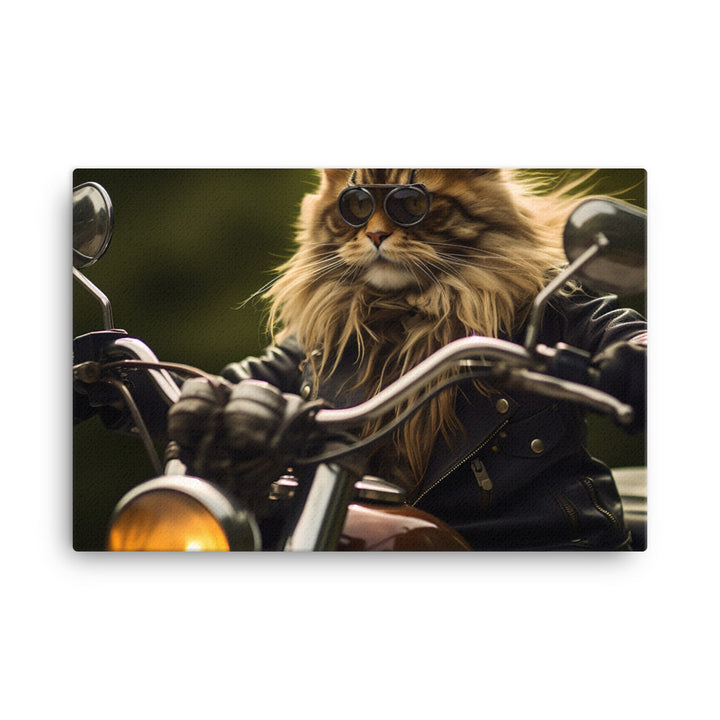 Maine Coon Superbike Athlete Canvas - PosterfyAI.com
