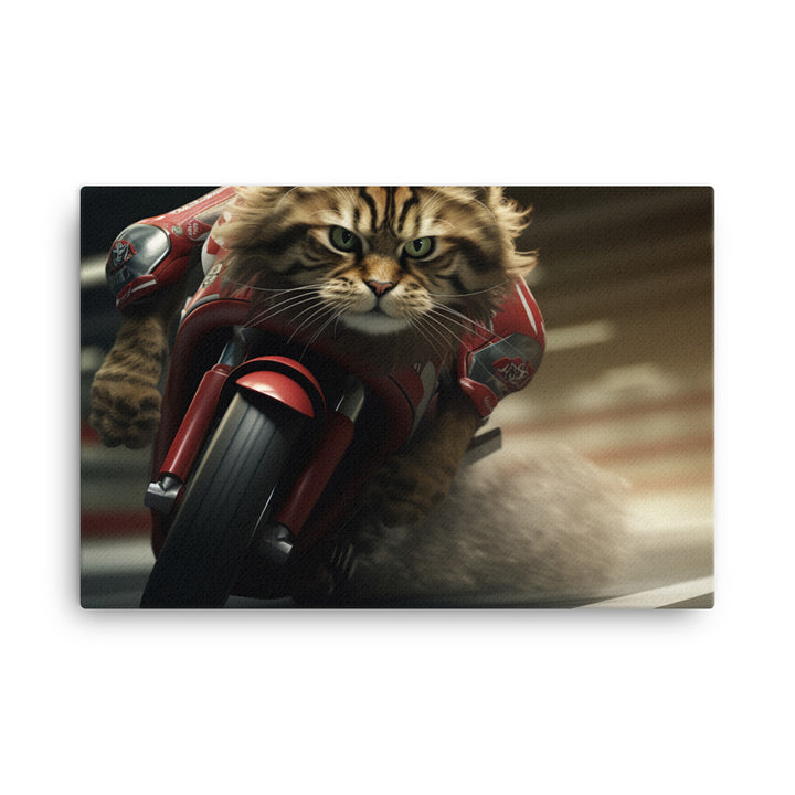 Maine Coon Superbike Athlete Canvas - PosterfyAI.com