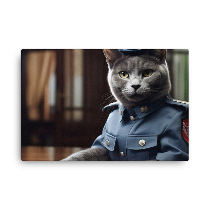 Russian Blue Security Officer Canvas - PosterfyAI.com