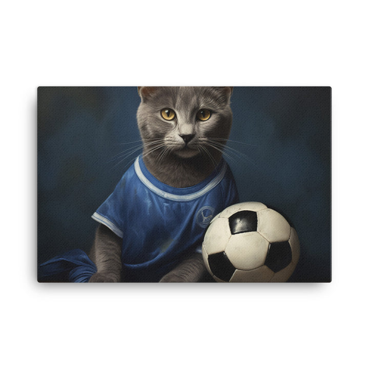 Russian Blue Football Player Canvas - PosterfyAI.com
