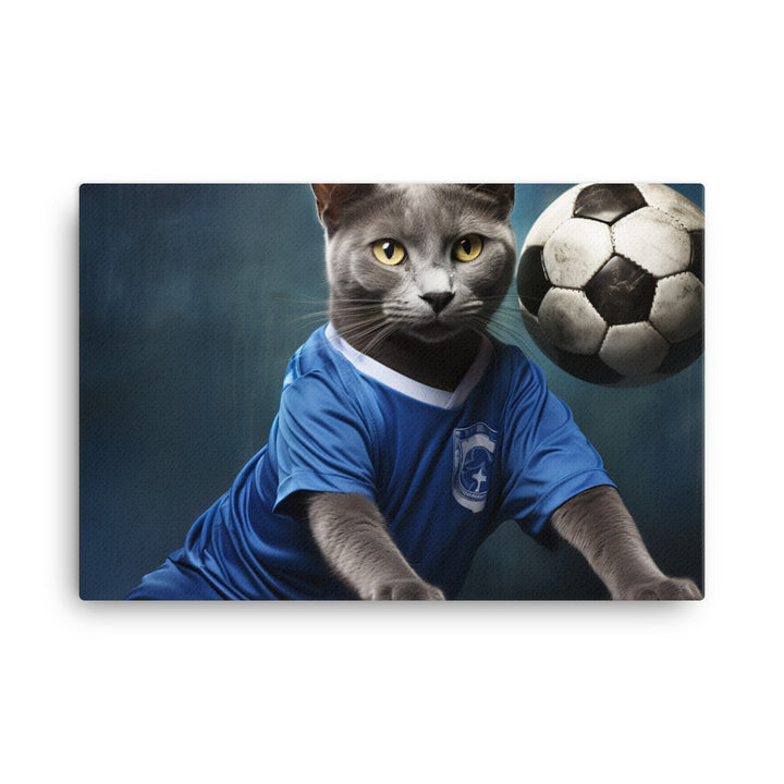 Russian Blue Football Player Canvas - PosterfyAI.com