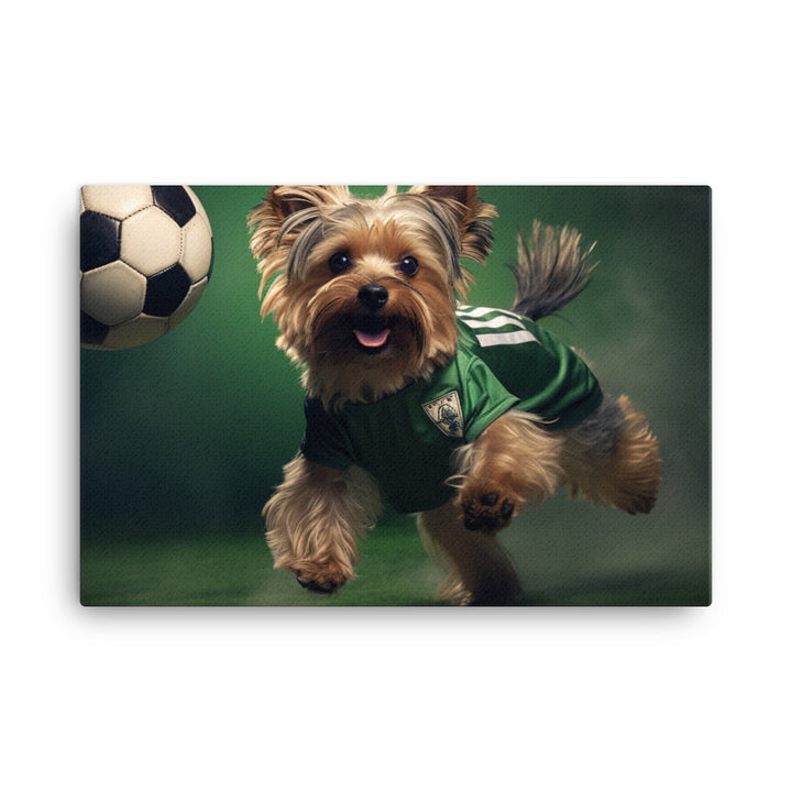 Yorkshire Terrier Football Player Canvas - PosterfyAI.com