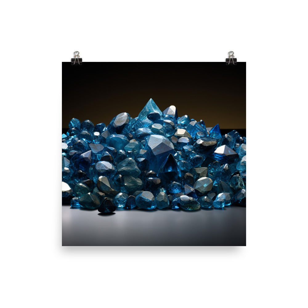 A pile of variously sized blue diamonds photo paper poster - Posterfy.AI