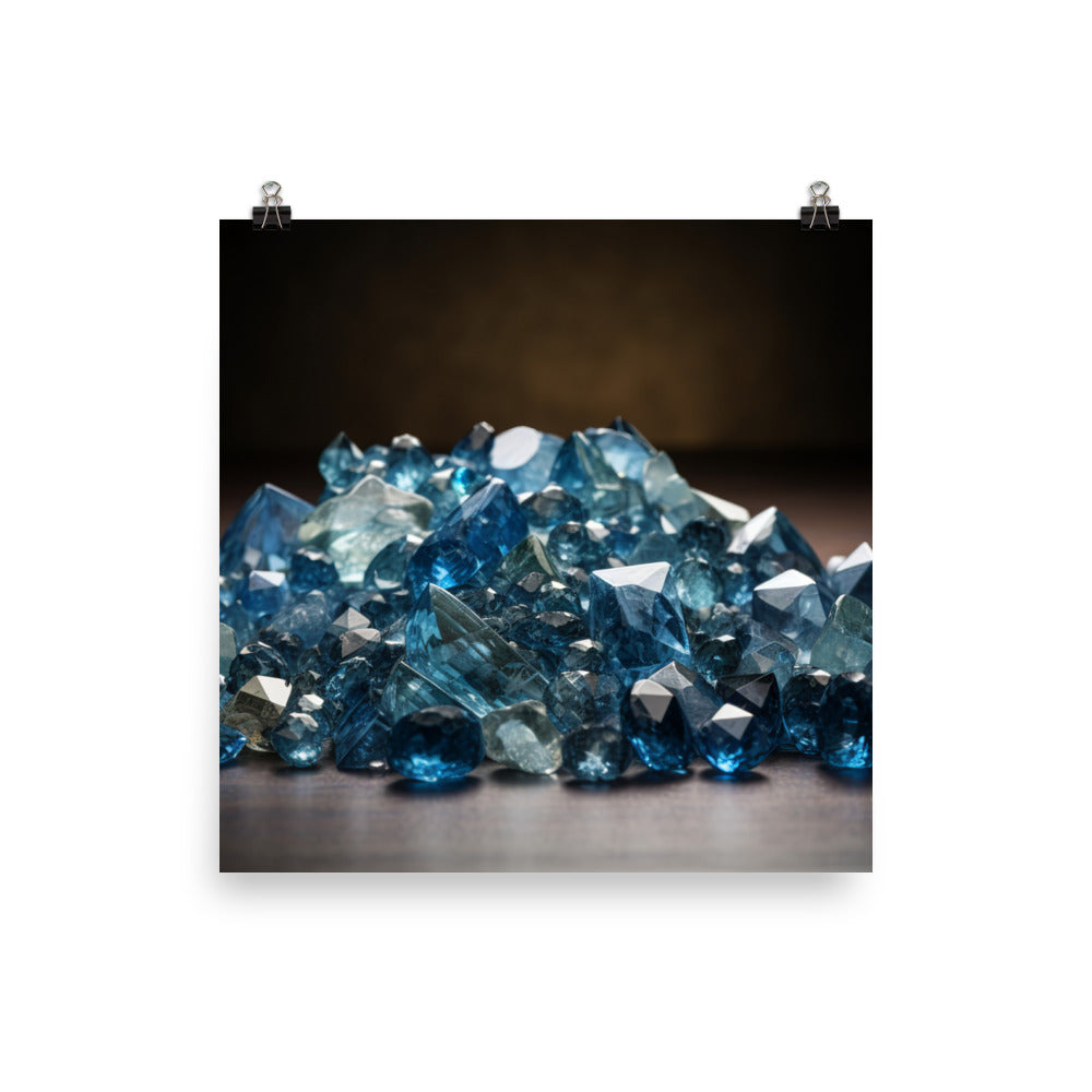 A pile of variously sized blue diamonds photo paper poster - Posterfy.AI