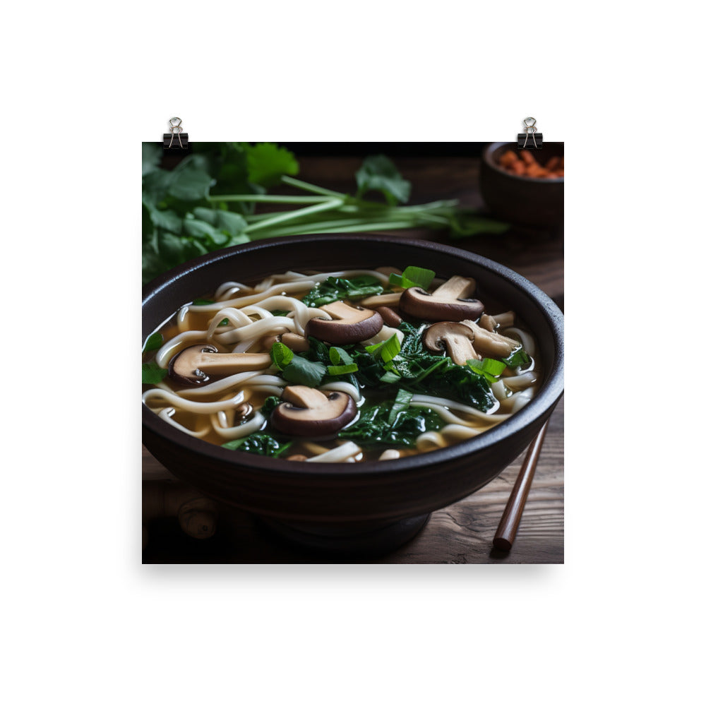 Vegetarian Udon Soup with Shiitake Mushrooms photo paper poster - Posterfy.AI