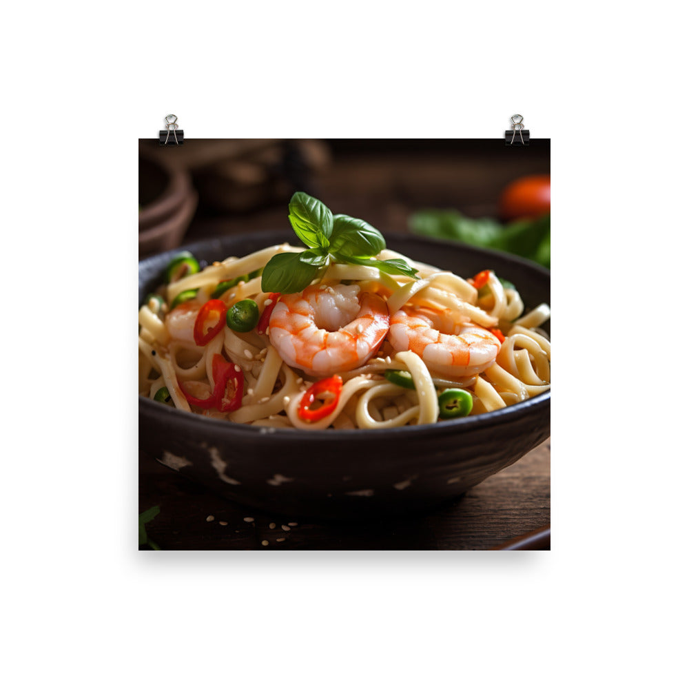 Spicy Udon Noodle Salad with Shrimp photo paper poster - Posterfy.AI