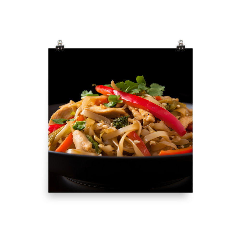 Spicy Pad Thai with Chicken and Peppers photo paper poster - Posterfy.AI