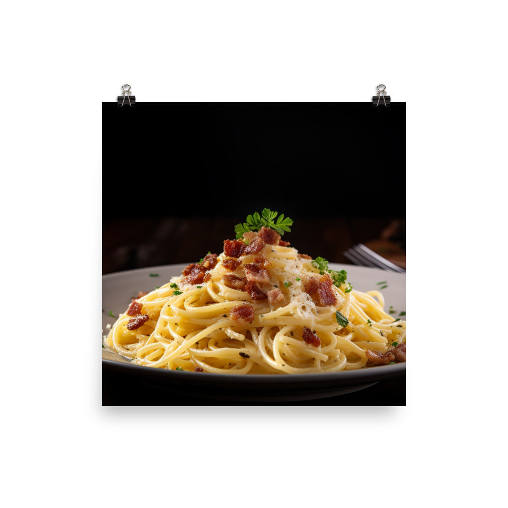 Spaghetti Carbonara with Bacon photo paper poster - Posterfy.AI