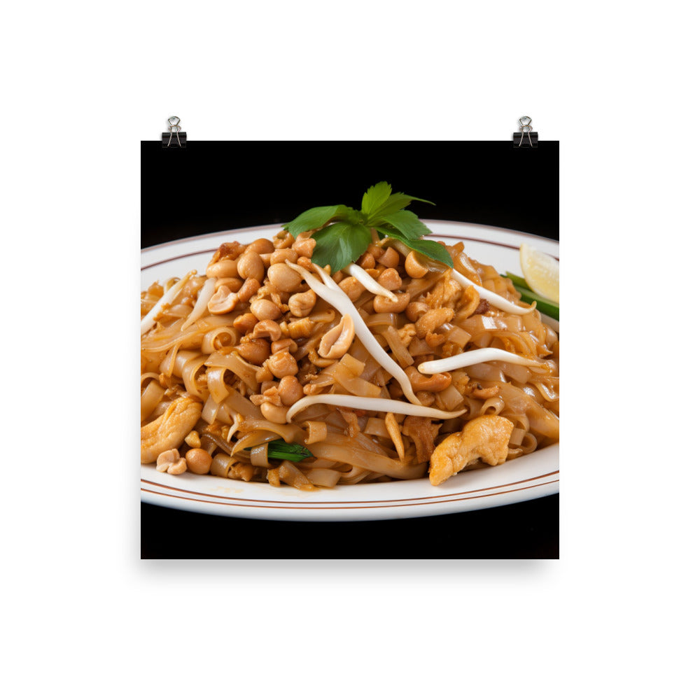 Mouthwatering Pad Thai with Chicken photo paper poster - Posterfy.AI