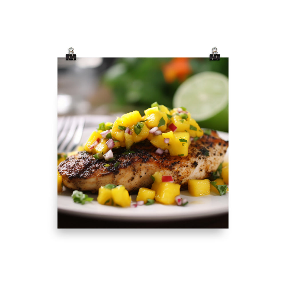 Jamaican Jerk Chicken with Mango Salsa photo paper poster - Posterfy.AI