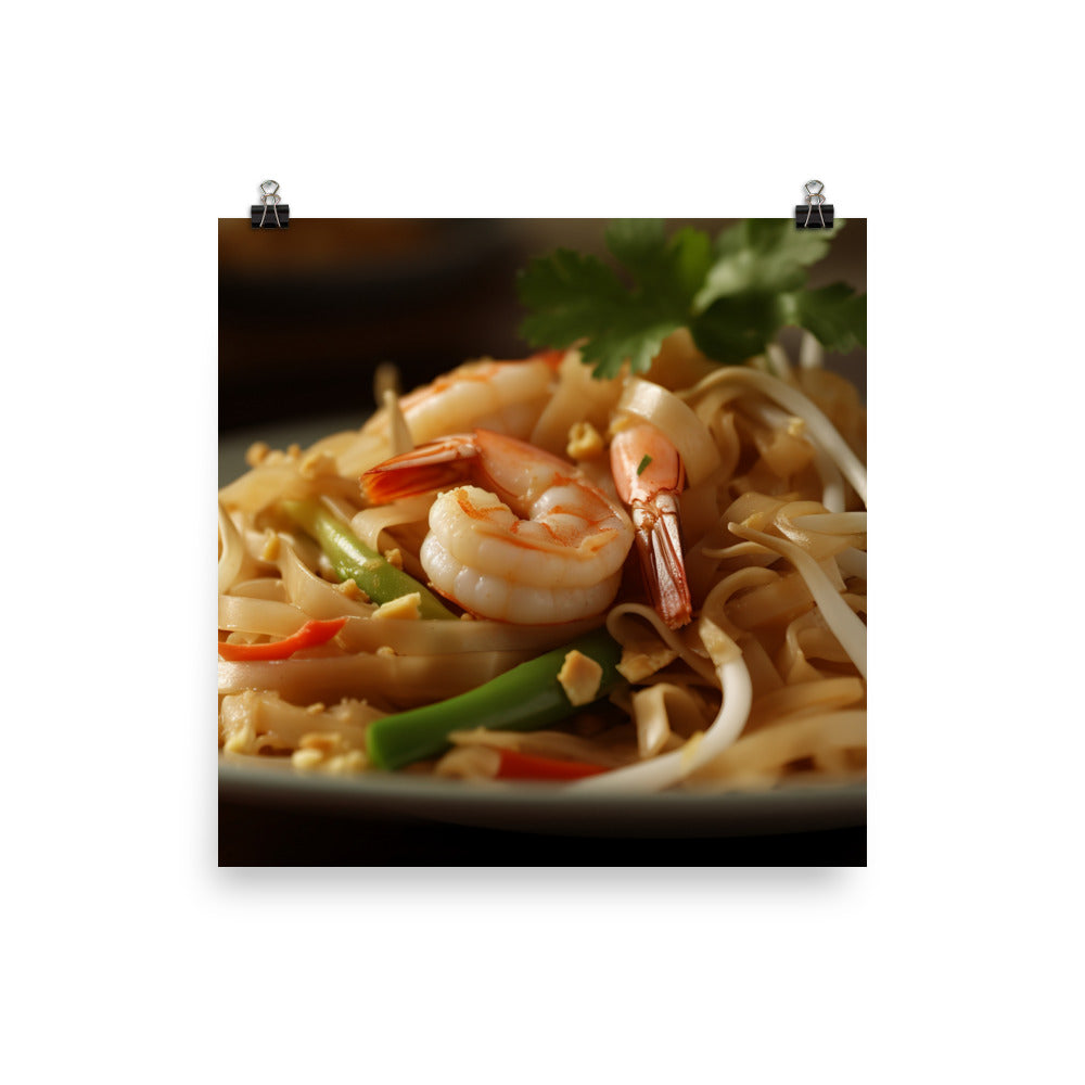 Delicious Pad Thai with Shrimp and Vegetables photo paper poster - Posterfy.AI