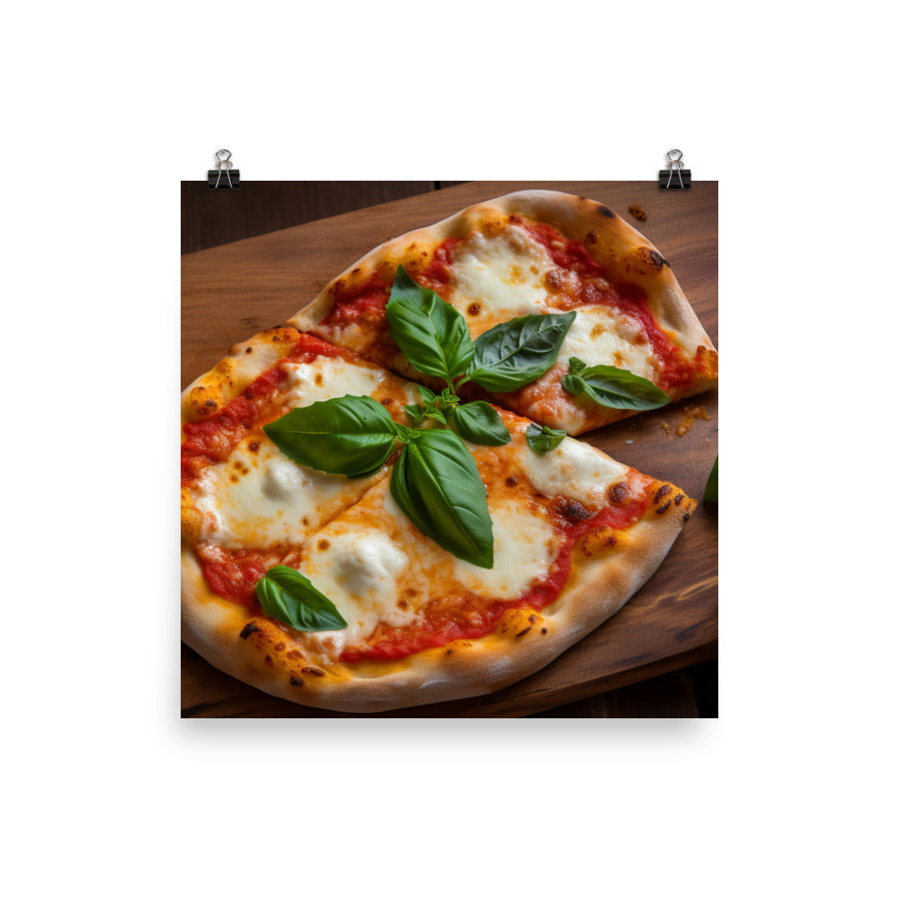 A Margherita Pizza with Fresh Basil photo paper poster - Posterfy.AI