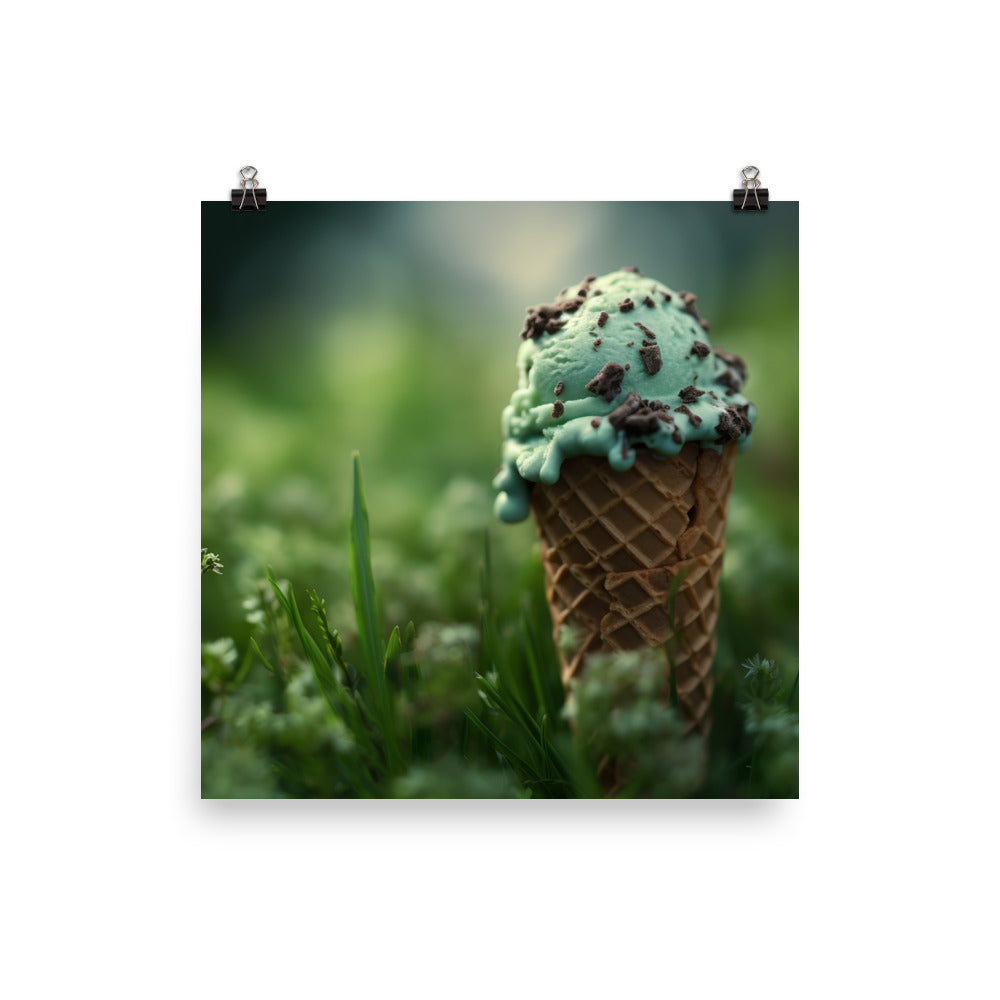 Mint Chocolate Chip Cone photo paper poster - Posterfy.AI