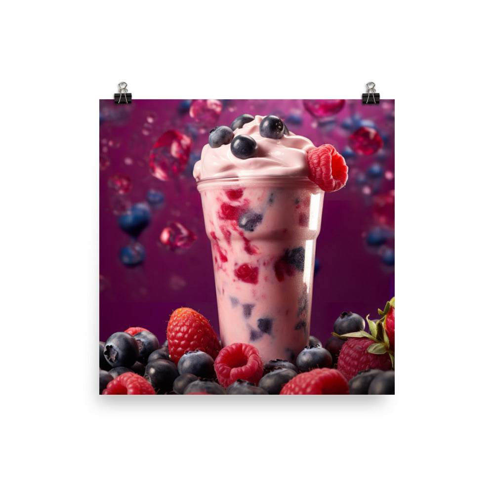 Refreshing Berry Blast Milkshake photo paper poster - Posterfy.AI