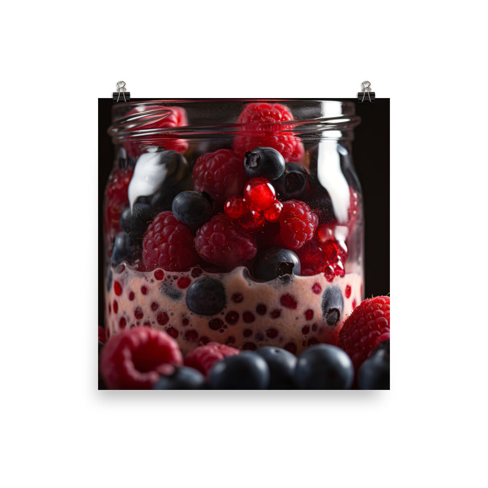 Juicy berries in a Berry Blast Milkshake photo paper poster - Posterfy.AI