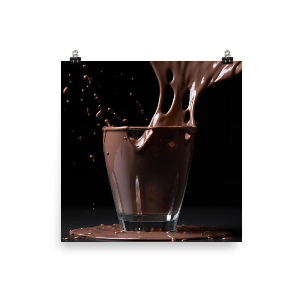 Pouring chocolate fudge brownie milkshake photo paper poster - Posterfy.AI