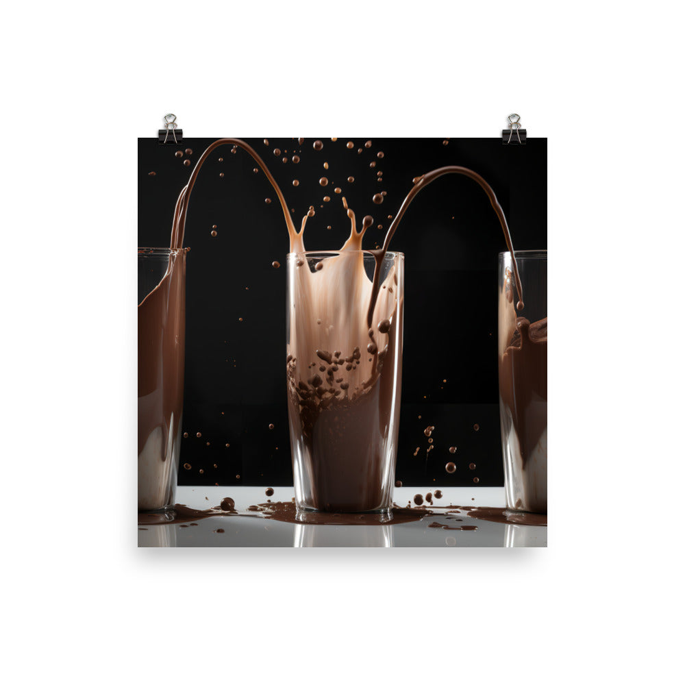 Pouring chocolate fudge brownie milkshake photo paper poster - Posterfy.AI