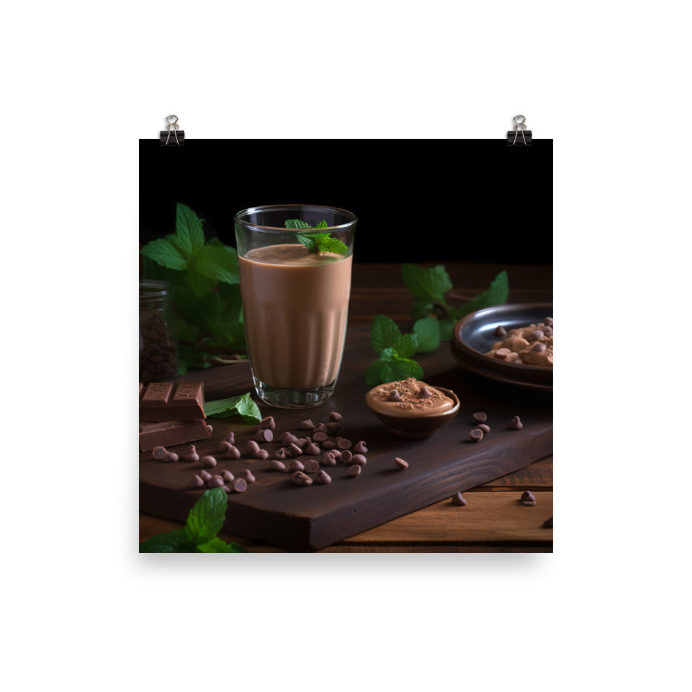 A glass of chocolate peanut butter smoothie photo paper poster - Posterfy.AI