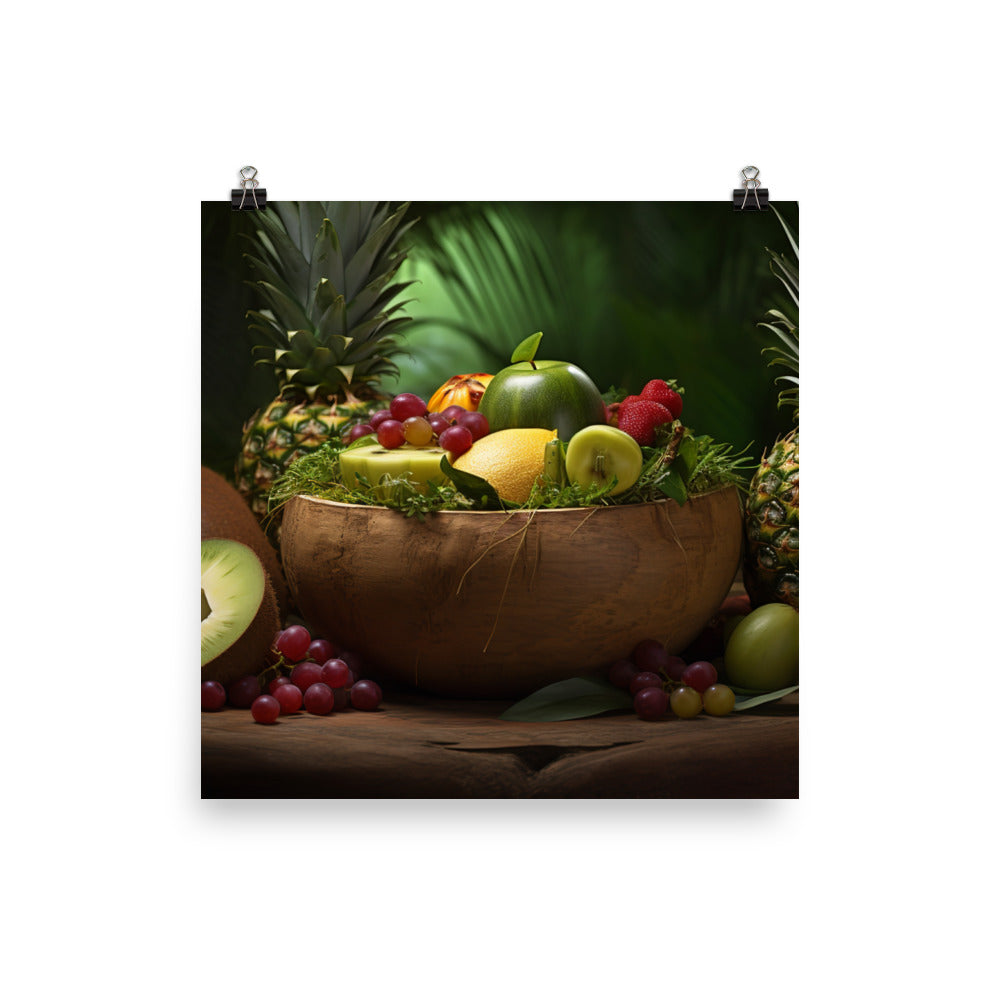 Tropical green smoothie in a coconut shell photo paper poster - Posterfy.AI