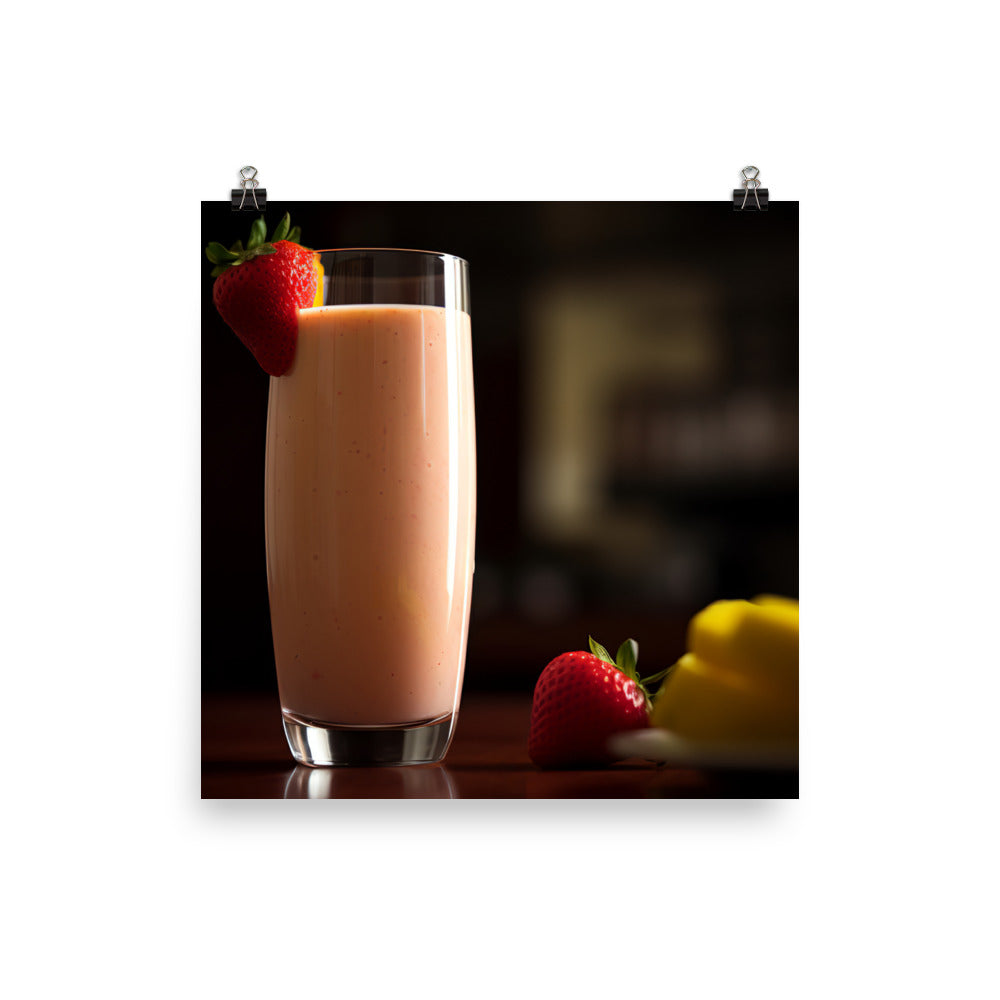 Creamy strawberry banana smoothie photo paper poster - Posterfy.AI