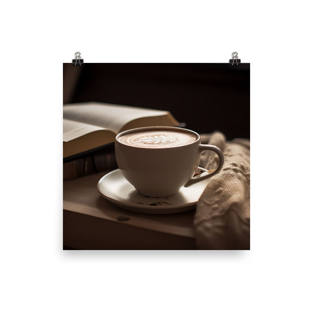 Latte in a classic white porcelain cup photo paper poster - Posterfy.AI