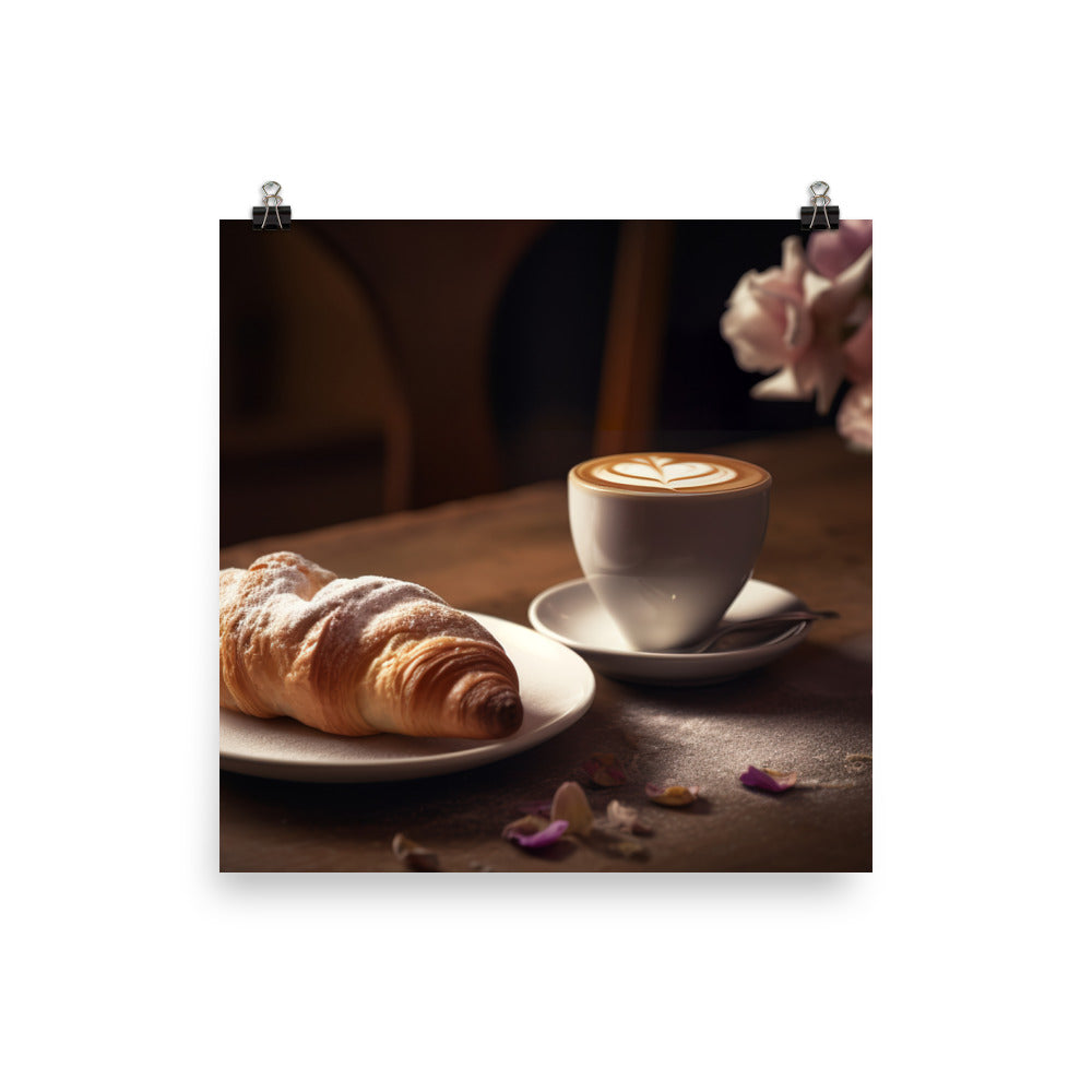 Latte and croissant photo paper poster - Posterfy.AI