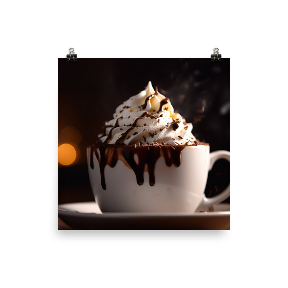 A steaming cup of mocha photo paper poster - Posterfy.AI